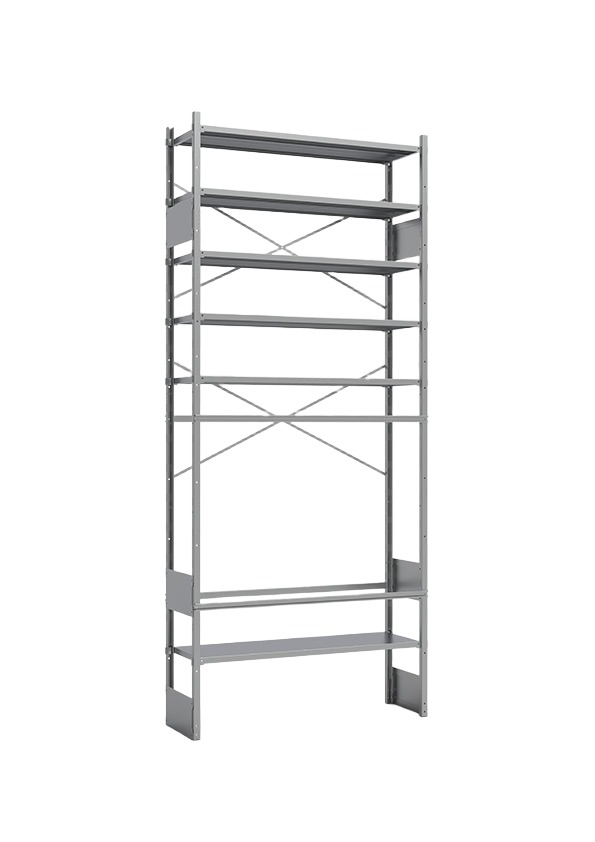 Braced Z-H125 storage rack with multiple shelf levels